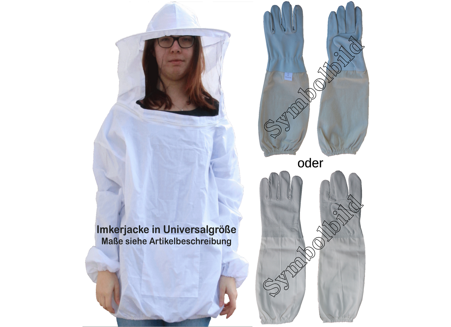 Imkerjacke mit abnehmbaren Schleier in Universalgröße und Imkerhandschuhe im Set