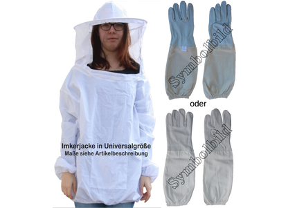 Imkerjacke mit abnehmbaren Schleier in Universalgröße und Imkerhandschuhe im Set