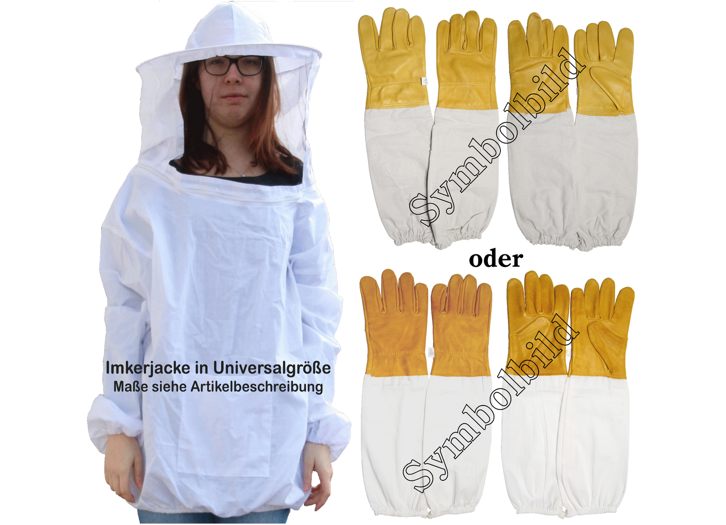 Imkerjacke mit abnehmbaren Schleier in Universalgröße und imprägnierte Imkerhandschuhe im Set