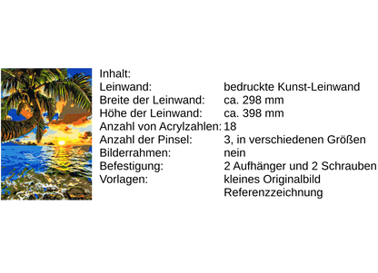 Strand mit Palme im Sonnenuntergang Malen nach Zahlen 18 Acrylfarben 298x398 mm A55