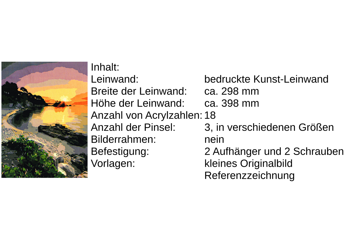 Meeresbucht im Sonnenuntergang Malen nach Zahlen 18 Acrylfarben 298x398 mm A56