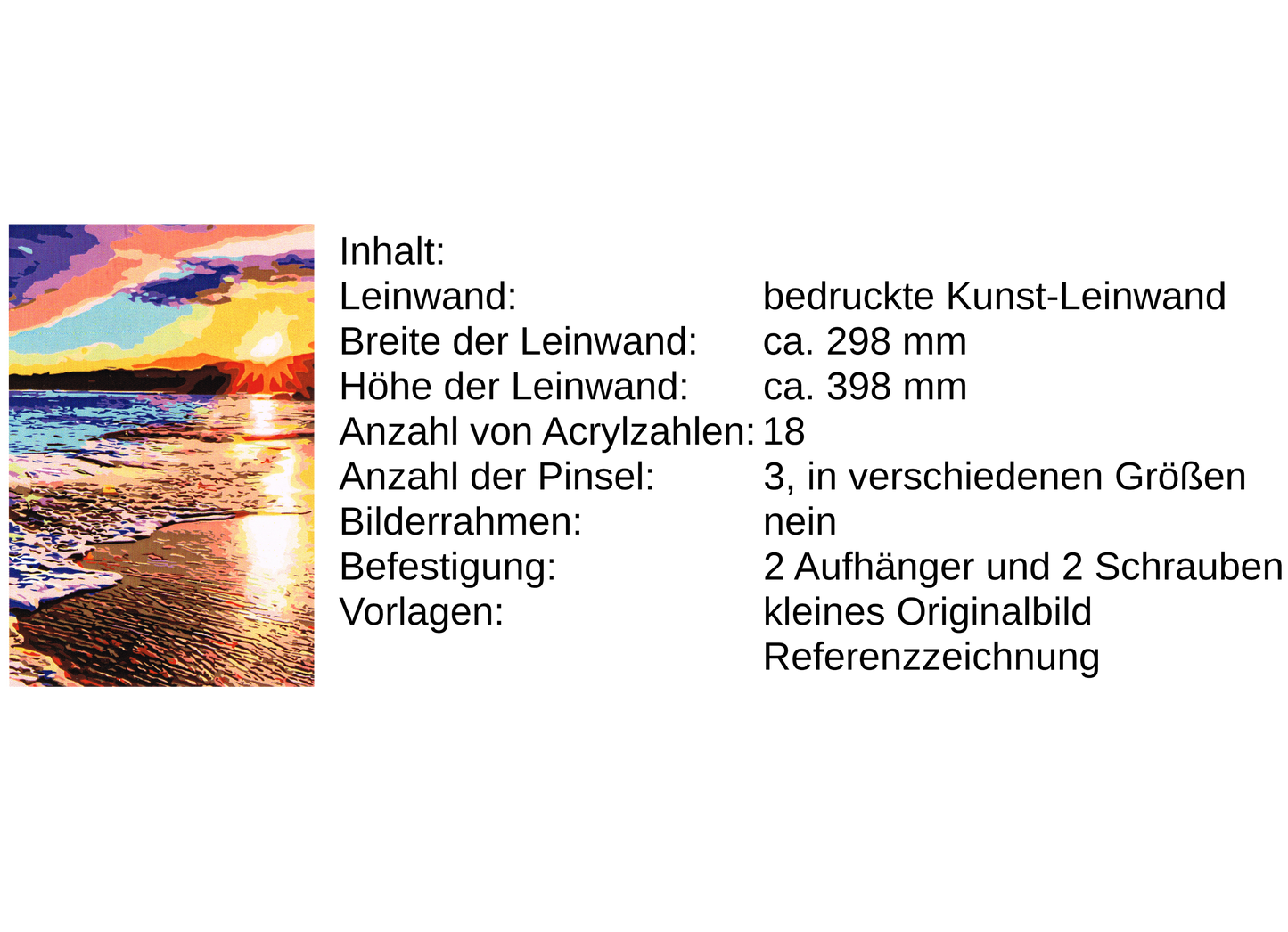 Sandstrand im Sonnenuntergang Malen nach Zahlen 18 Acrylfarben 298x398 mm A58