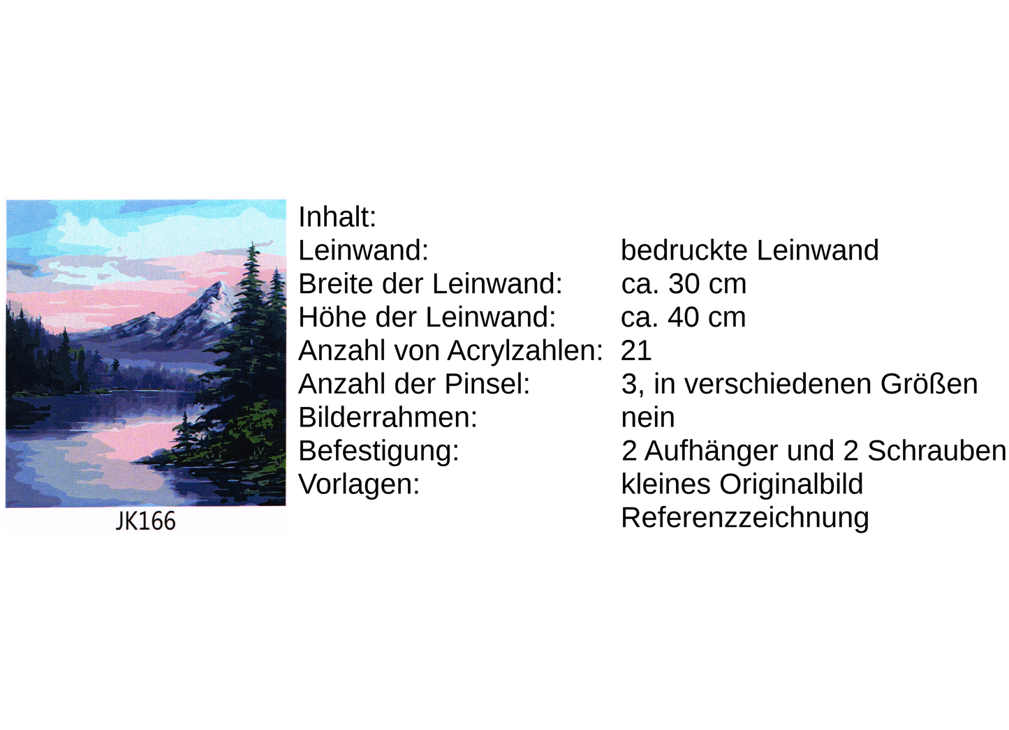 Bergsee vor Gebirge Malen nach Zahlen 21 Acrylfarben 30x40 cm JK166