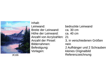 Bergsee vor Gebirge Malen nach Zahlen 21 Acrylfarben 30x40 cm JK166