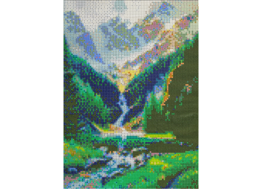 Wasserfall im Gebirgstal Diamond Painting 30 Farben 300 x 400 mm  CY-FJ00104