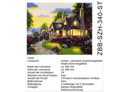 Landhaus in der Dämmerung Malen nach Zahlen 24 Farben 3 Pinsel 40 x 50 cm