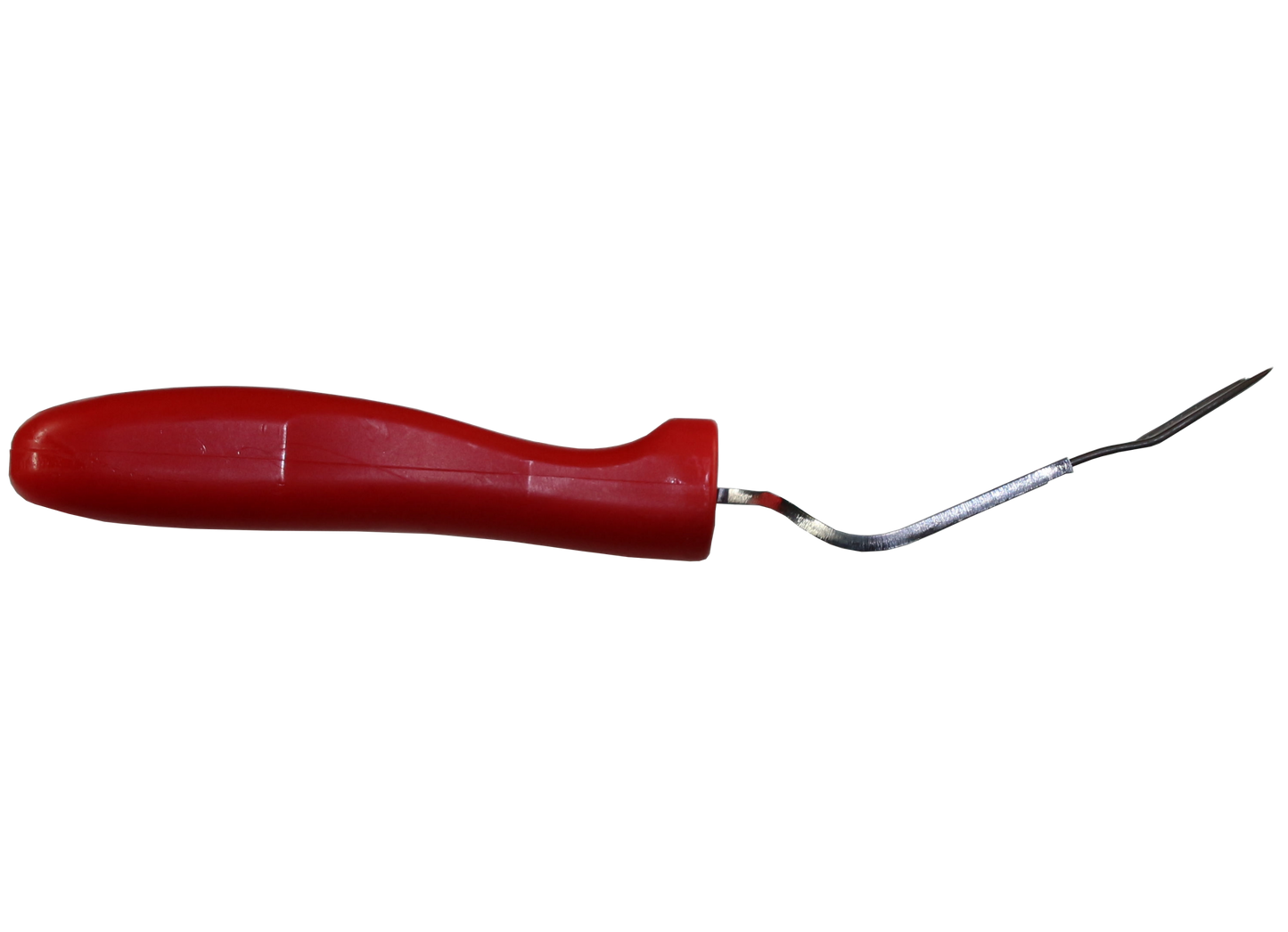 Entdeckelungsgabel mit rotem Kunststoffgriff und 19 Nadeln aus Edelstahl