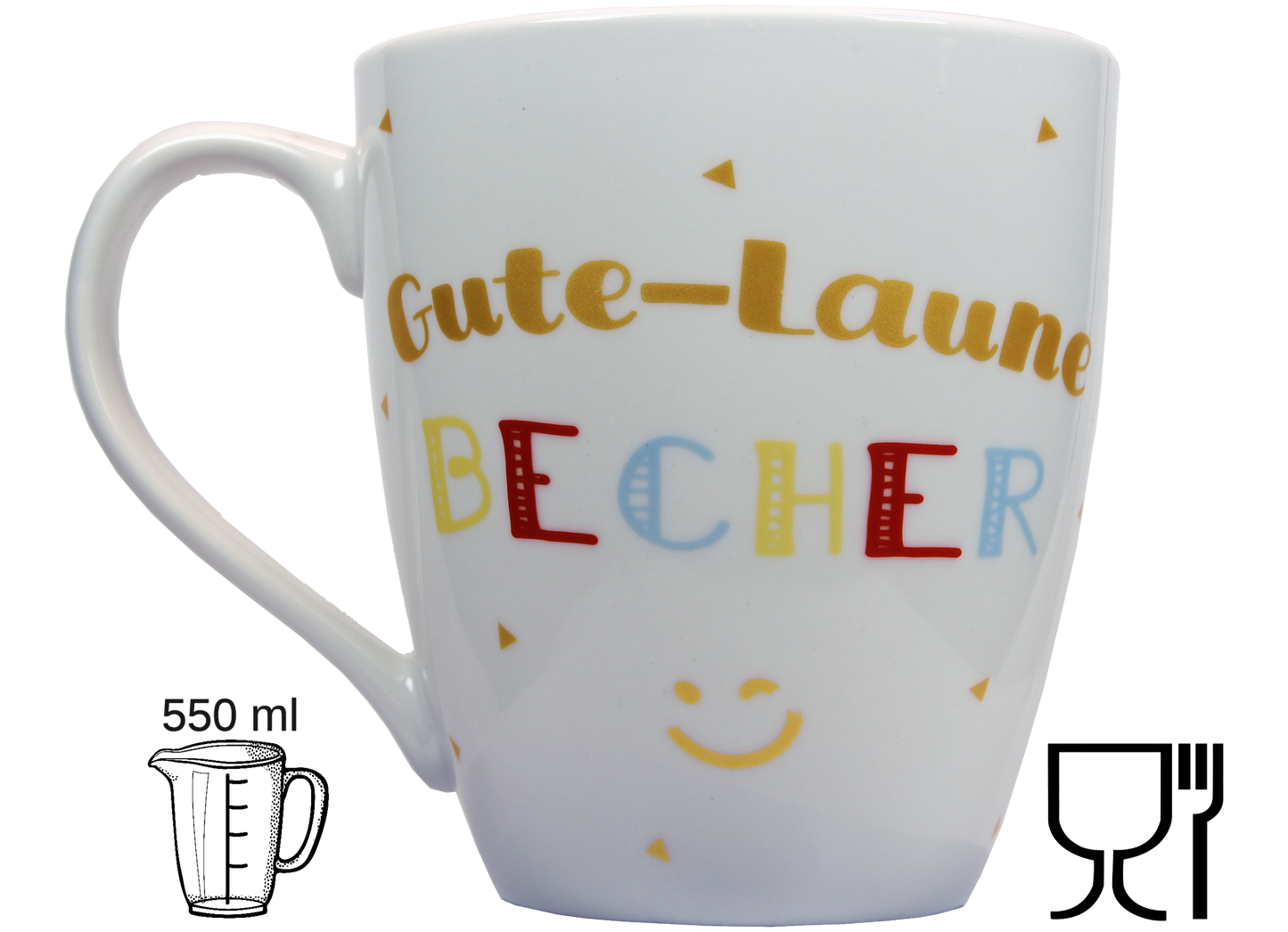 Jumbo Tasse XXL 550 ml mit Schriftzug "Gute-Laune Becher"