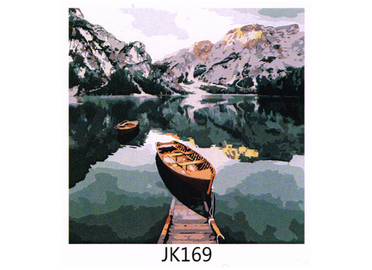 Bergsee mit Boot im Gebirge Malen nach Zahlen 22 Acrylfarben 30x40 cm JK169