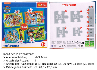 PAW Patrol Puzzle 4 in 1 mit 12, 15, 20 und 24 Teile ab 3 Jahre 285x205 mm Trefl 34346