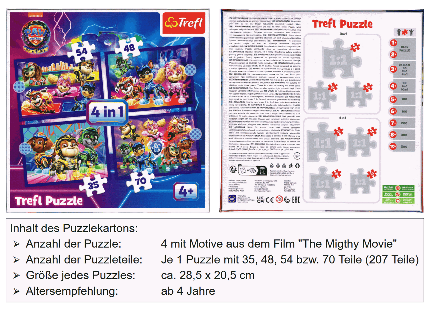 PAW Patrol The Mighty Movie 4 in 1 Puzzle von Trefl 34621 ab 4 Jahre 285x205 mm