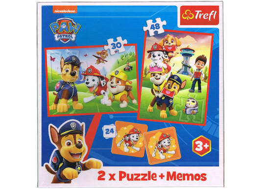 PAW Patrol Puzzle 30 + 48 Teile und Memory 2 x 12 Karten ab 3 Jahre Trefl 93337