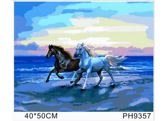 Pferde am Strand Malen nach Zahlen 22 Acrylfarben 50 x 40 cm