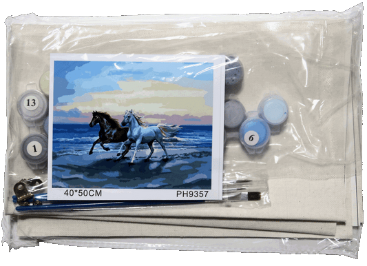 Pferde am Strand Malen nach Zahlen 22 Acrylfarben 50 x 40 cm