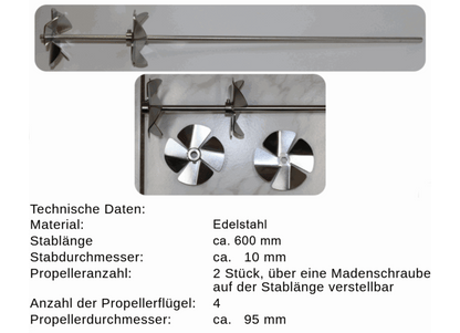 Honigrührer Rührpropeller 2 Ebene verstellbar Honig cremig rühren 60 cm Imkerei