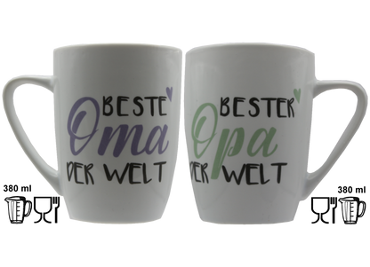 Jumbo Tasse XXL 380 ml mit Schriftzug "Beste Oma der Welt" oder "Bester Opa der Welt"