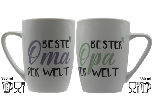 Jumbo Tasse XXL 380 ml mit Schriftzug "Beste Oma der Welt" oder "Bester Opa der Welt"