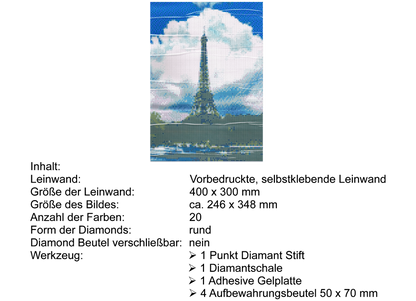 Eiffelturm vor Wolken mit Seine Diamond Painting 20 Farben 30x40 cm B9043