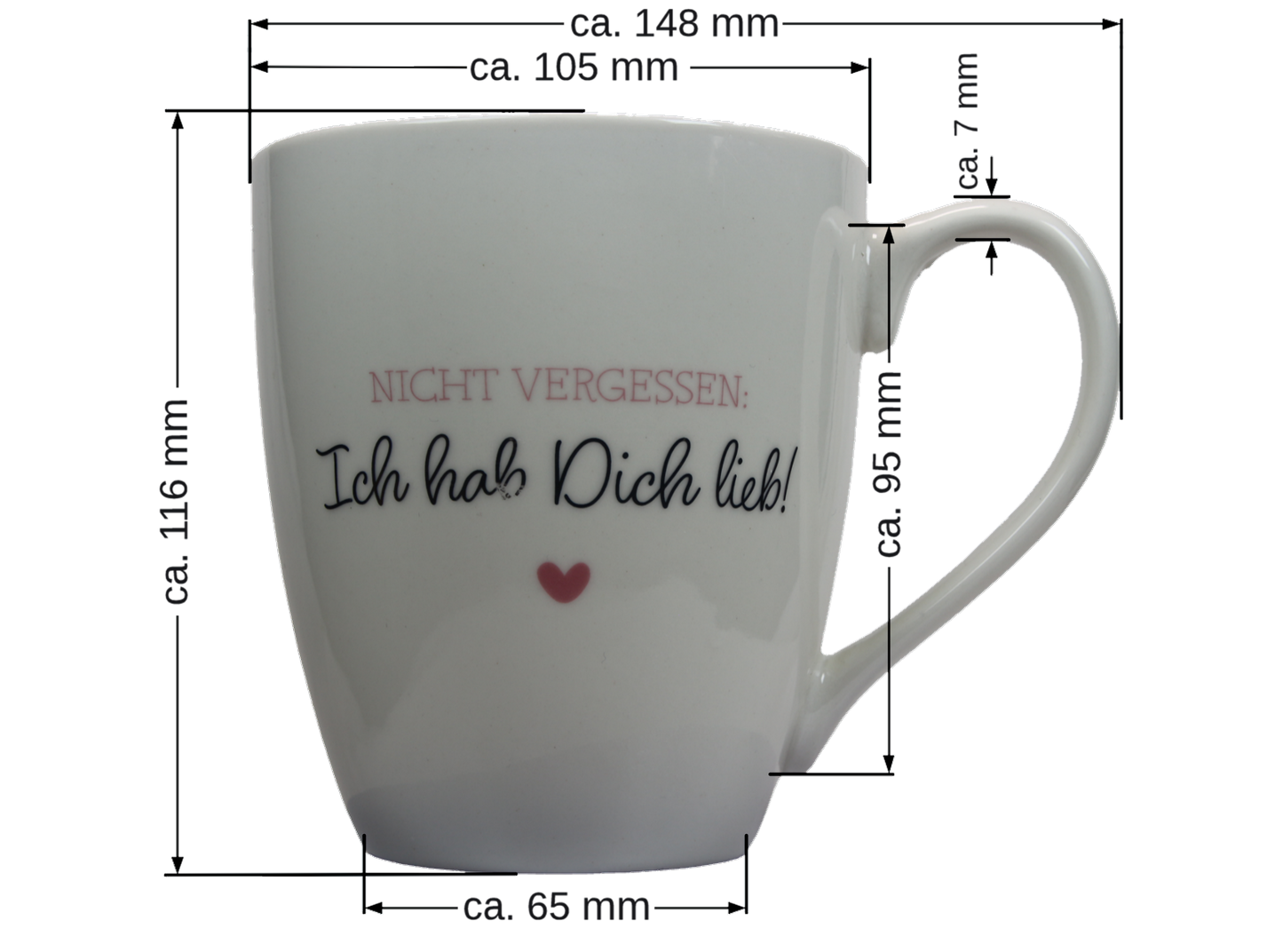 Jumbo Tasse XXL 550 ml mit Schriftzug "Nicht vergessen: Ich hab Dich lieb"