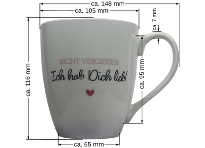 Jumbo Tasse XXL 550 ml mit Schriftzug "Nicht vergessen: Ich hab Dich lieb"