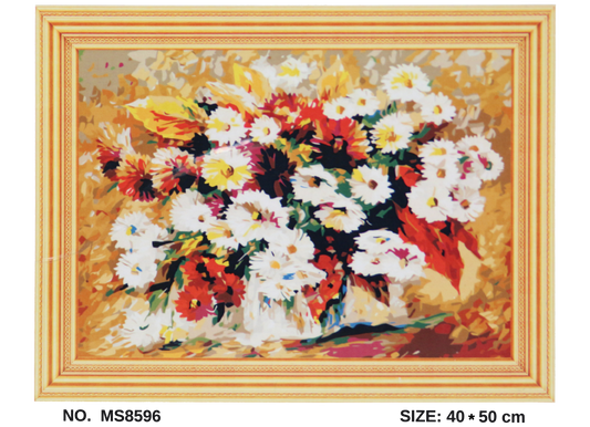 Blumenstrauß auf Rahmen 50 x 40 cm Malen nach Zahlen Acryl Set MS8596 24 Farben