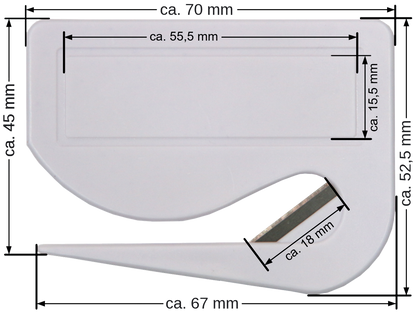 5 / 10 St. Brieföffner mit integrierter Klinge aus Kunststoff und Werbefeld weiß 70x52x3 mm