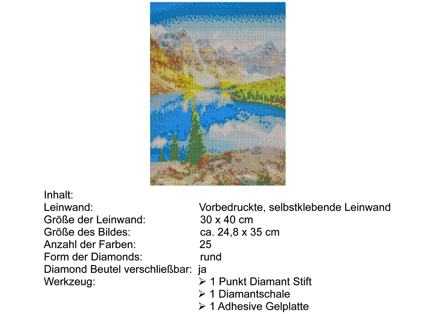 Bergsee vor Gebirgszug Diamond Painting 25 Farben 30 x 40cm  CY-FJ01113