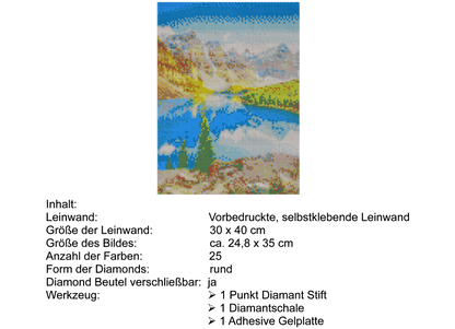 Bergsee vor Gebirgszug Diamond Painting 25 Farben 30 x 40cm  CY-FJ01113