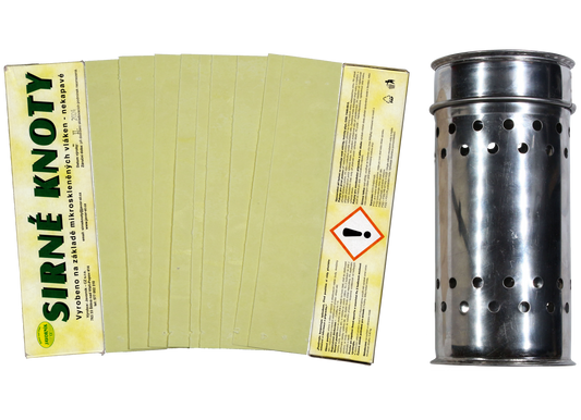 Edelstahl Schwefeldose Set mit 400 g Schwefelstreifen gelb zur Desinfektion bei Wachsmotte