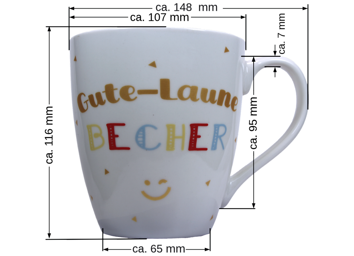 Jumbo Tasse XXL 550 ml mit Schriftzug "Gute-Laune Becher"