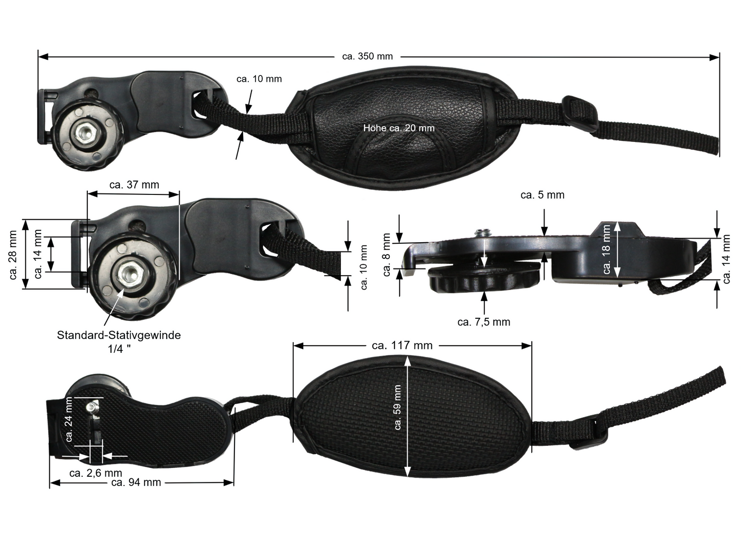 Handschlaufe passend für DSLR Kamera handstrap einstellbar mit Stativschraube