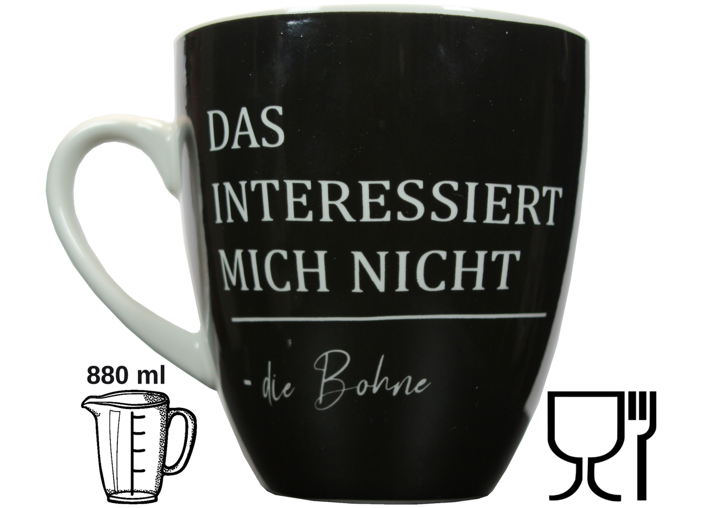 Jumbo Tasse XXL 880 ml groß mit Schriftzug "Das interessiert nicht die Bohne"