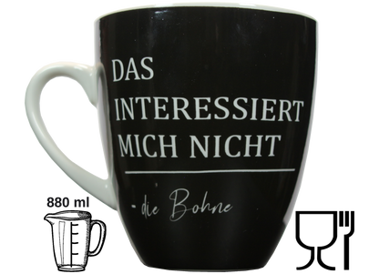 Jumbo Tasse XXL 880 ml groß mit Schriftzug "Das interessiert nicht die Bohne"