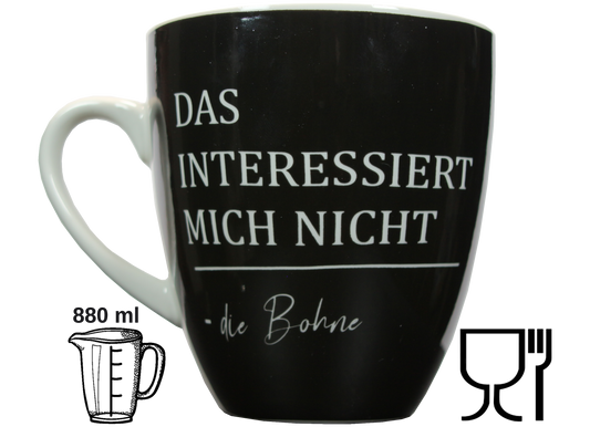 Jumbo Tasse XXL 880 ml groß mit Schriftzug "Das interessiert nicht die Bohne"