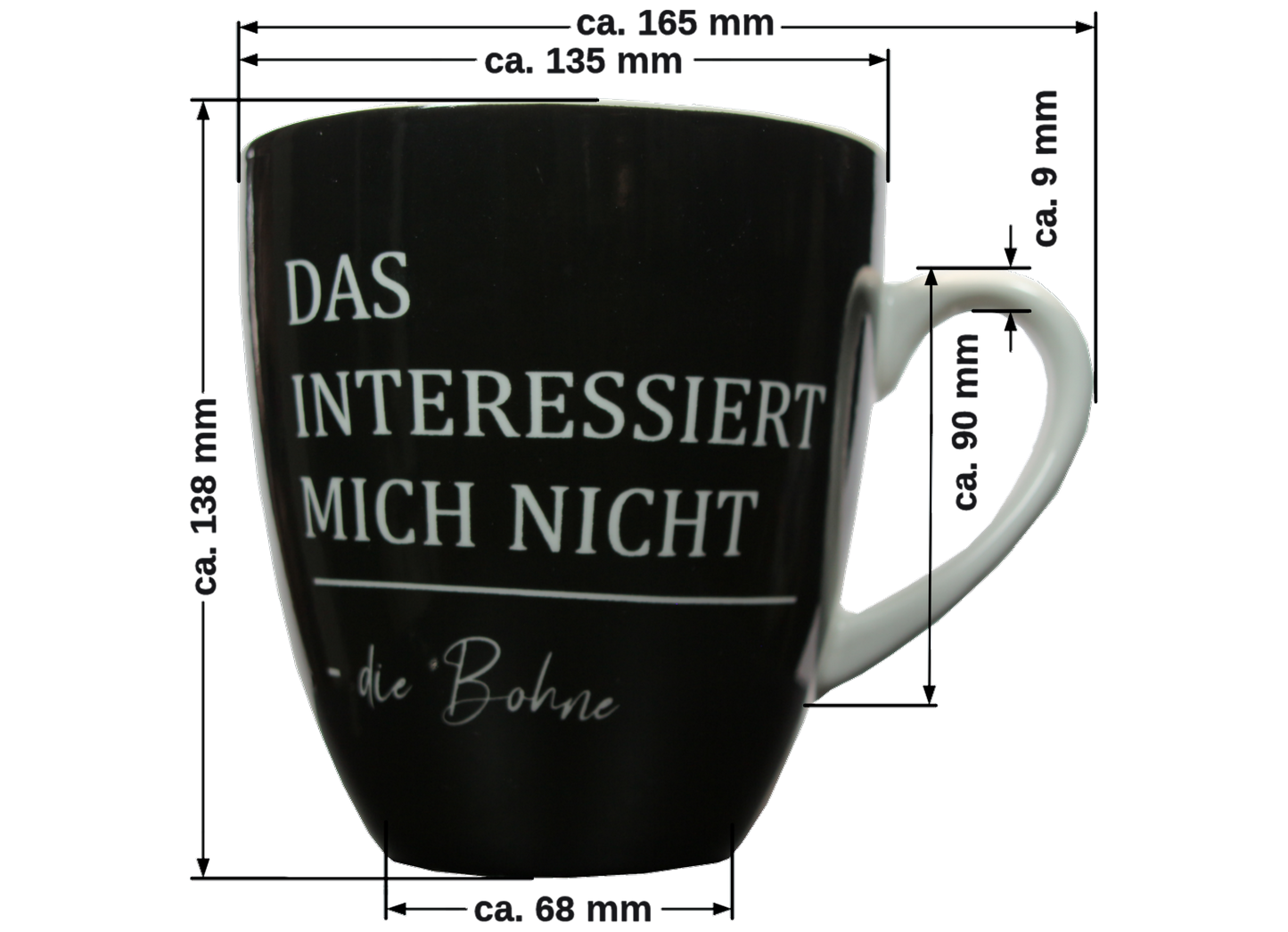 Jumbo Tasse XXL 880 ml groß mit Schriftzug "Das interessiert nicht die Bohne"