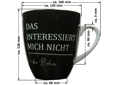 Jumbo Tasse XXL 880 ml groß mit Schriftzug "Das interessiert nicht die Bohne"