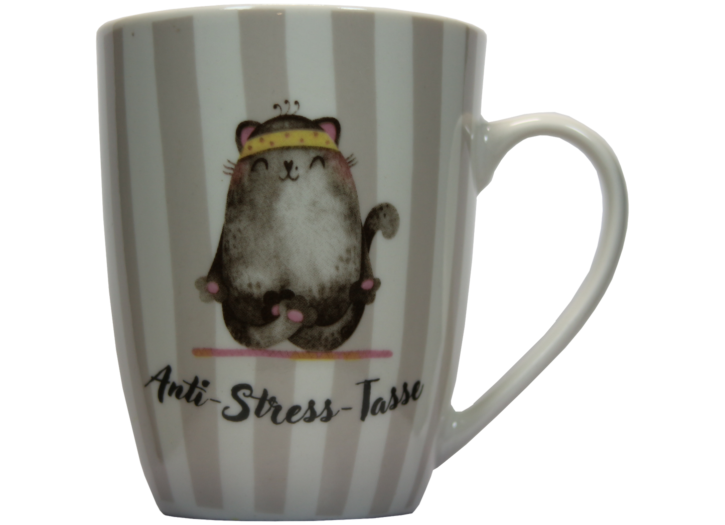 Jumbo Tasse XXL 330 ml mit Katze im Yogasitz und Schriftzug "Anti-Stress_Tasse"