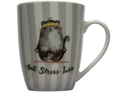 Jumbo Tasse XXL 330 ml mit Katze im Yogasitz und Schriftzug "Anti-Stress_Tasse"