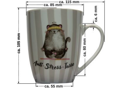 Jumbo Tasse XXL 330 ml mit Katze im Yogasitz und Schriftzug "Anti-Stress_Tasse"