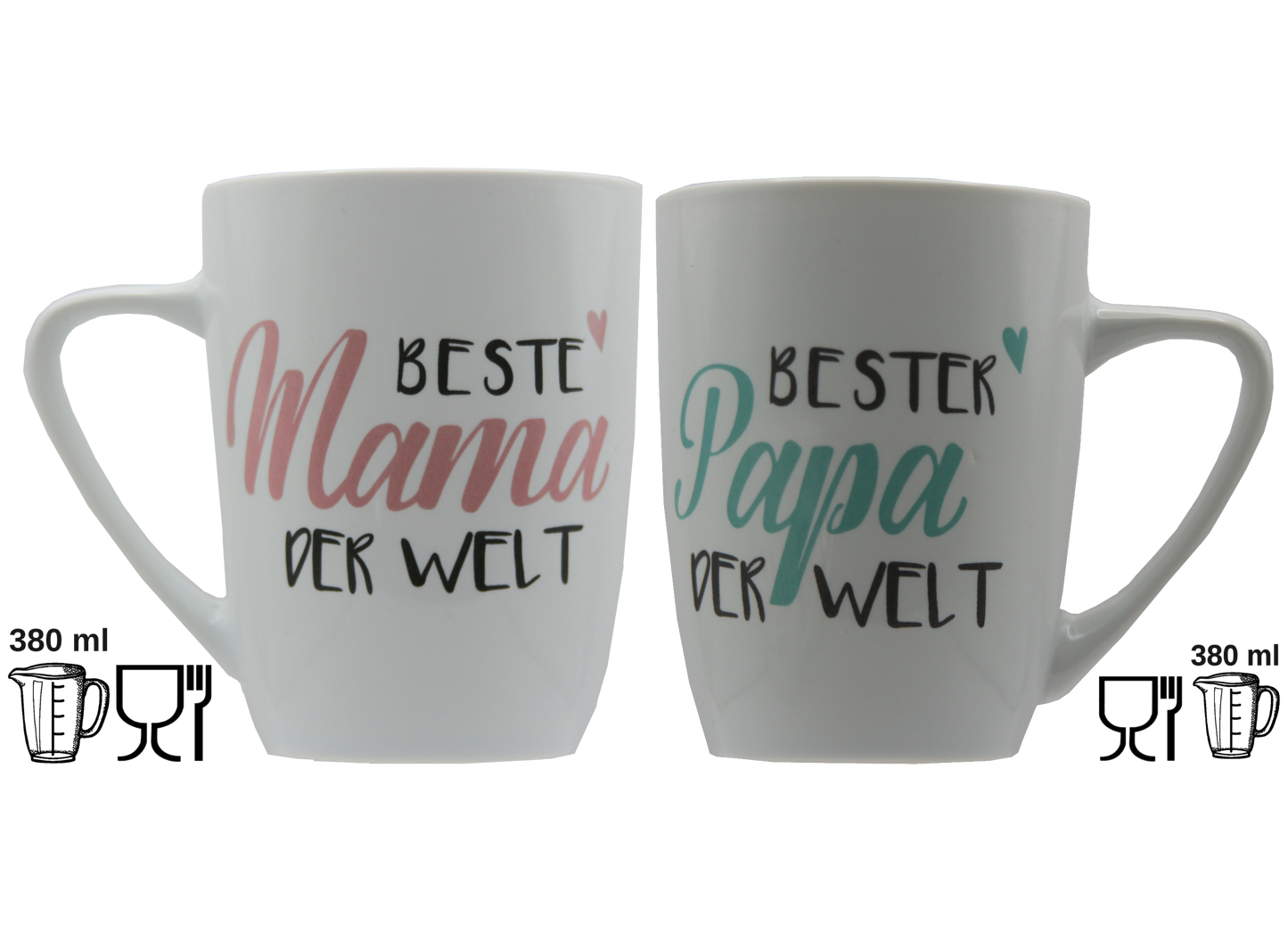 Jumbo Tasse XXL 380 ml mit Schriftzug "Beste Mama der Welt" oder "Bester Papa der Welt"