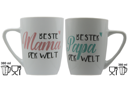 Jumbo Tasse XXL 380 ml mit Schriftzug "Beste Mama der Welt" oder "Bester Papa der Welt"