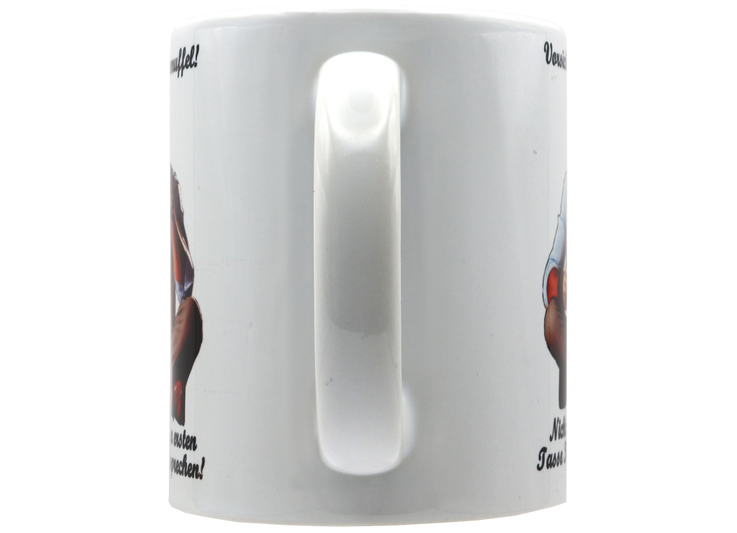 Jumbo Tasse XXL 330 ml mit mürrischen Mann im Yogasitz und Schriftzug "Vorsicht! Morgenmuffel! ...