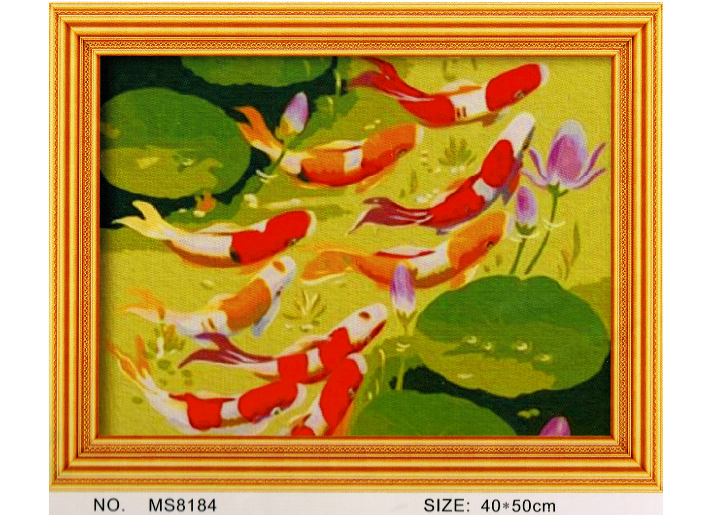 Koi im Teich auf Rahmen 50 x 40 cm Malen nach Zahlen Acryl Set MS8184 24 Farben