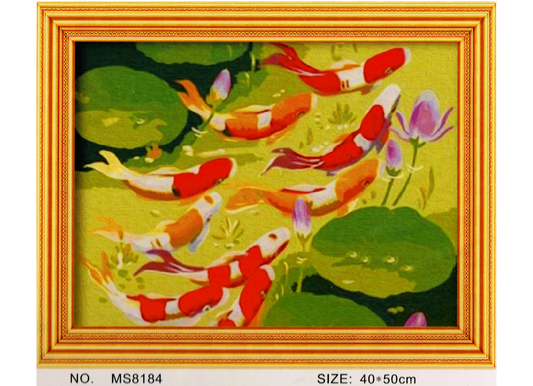 Koi im Teich auf Rahmen 50 x 40 cm Malen nach Zahlen Acryl Set MS8184 24 Farben