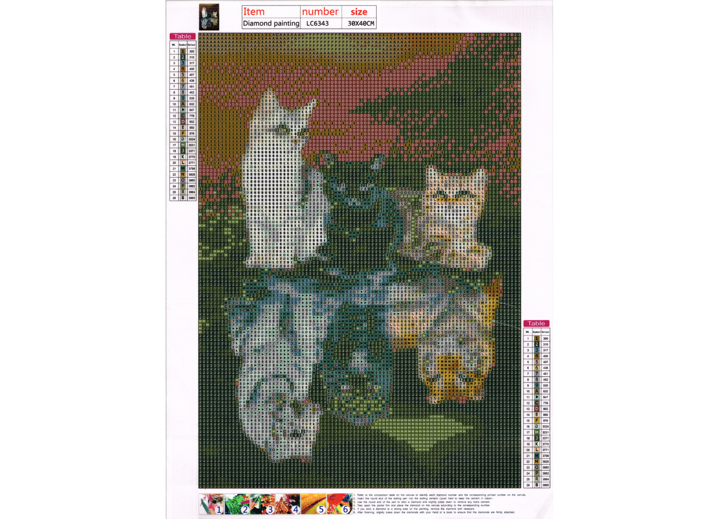 3 Katzen in Pfütze zu 3 Raubtiere Diamond Painting  26 Farben 30x40 cm  LC6343