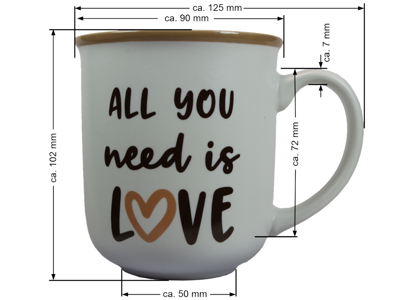 Jumbo Tasse XXL 350 ml mit Schriftzug "All you need is LOVE"