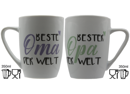 Jumbo Tasse XXL 350 ml mit Schriftzug "Beste Oma der Welt" oder "Bester Opa der Welt"