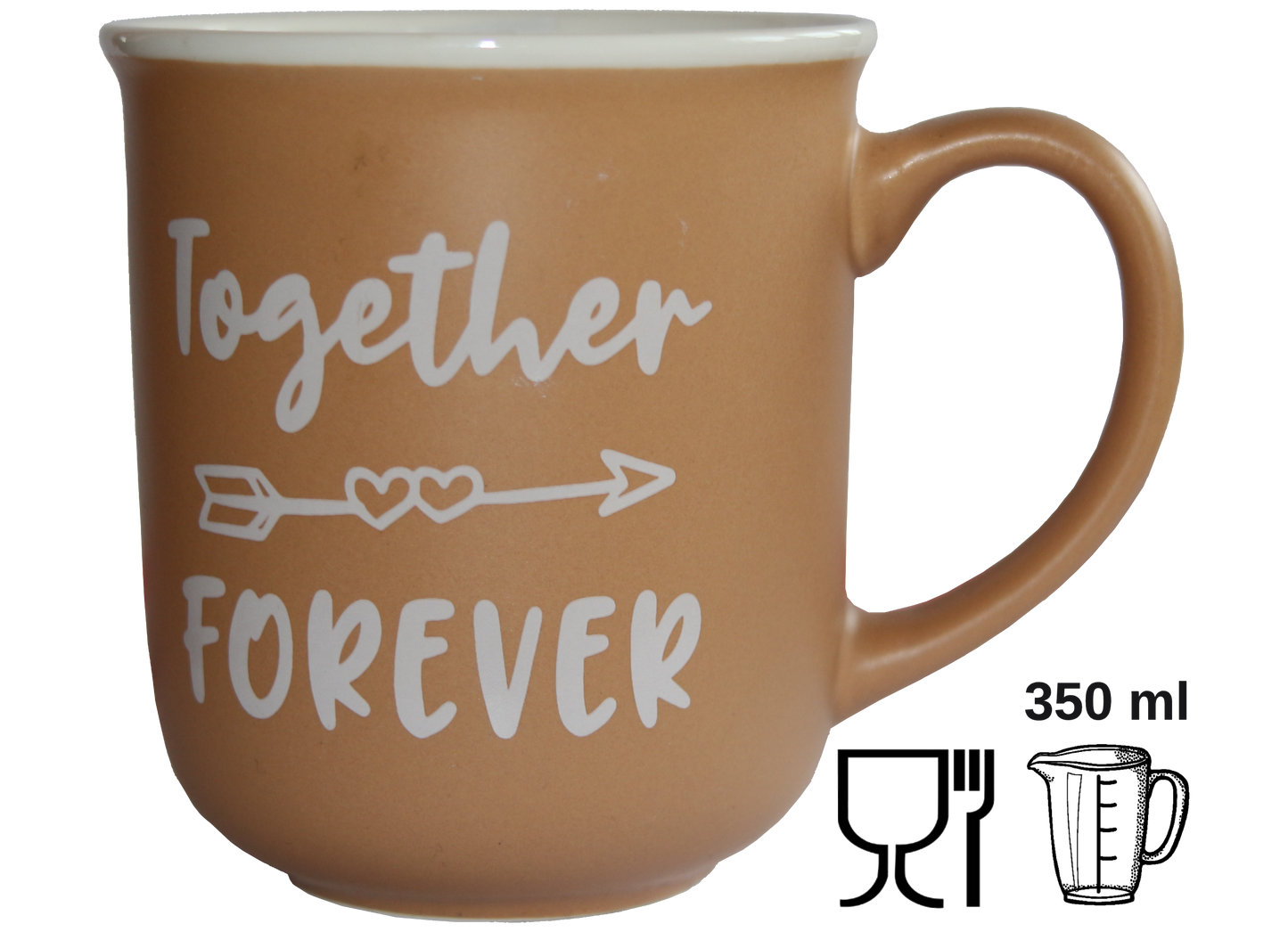 Jumbo Tasse XXL 350 ml hellbraun mit weißem Schriftzug "Together --> FOREVER"