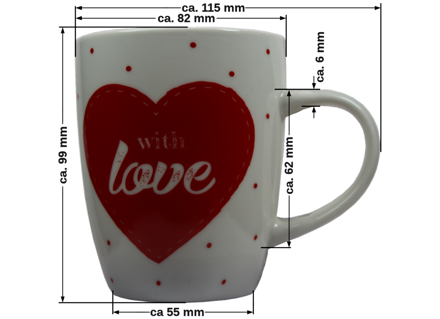 Jumbo Tasse XXL 300 ml weiß mit Schriftzug "With love" in Geschenkbox