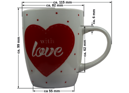 Jumbo Tasse XXL 300 ml weiß mit Schriftzug "With love" in Geschenkbox